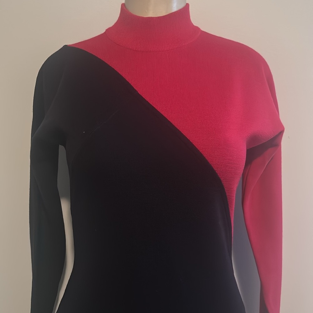 Vintage Wool Blend Long Shift Dress Outlander Mock Neck Colorblock Knit size M - Picture 4 of 7